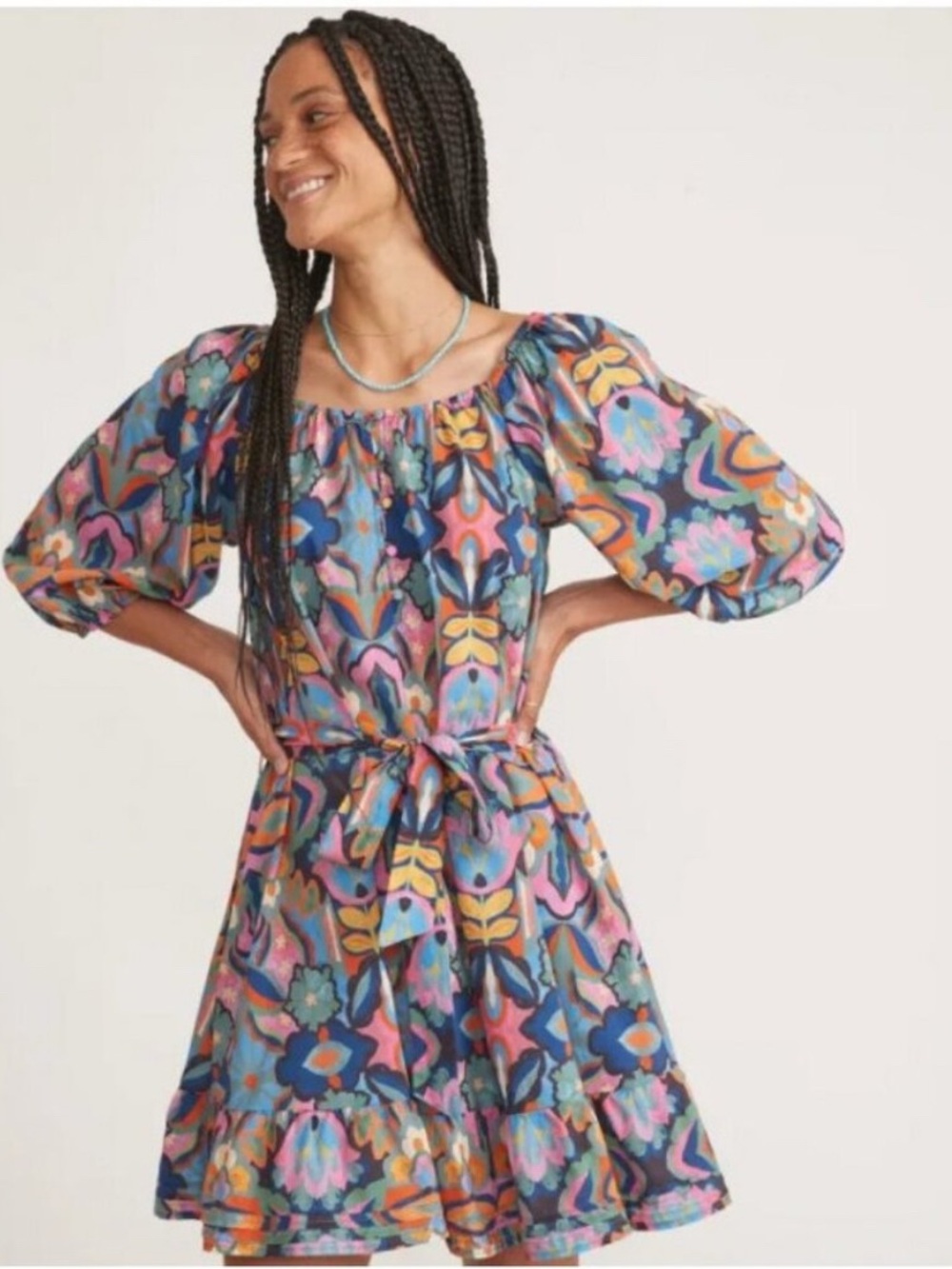Marine Layer Nicole Boho Floral Peasant Mini Dress Multi-Color